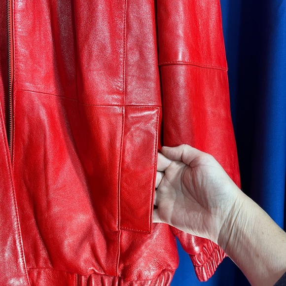 Red Georgetown Leather Design Vintage Bomber Style Leather Jacket-Men’s Small - Picture 9 of 12